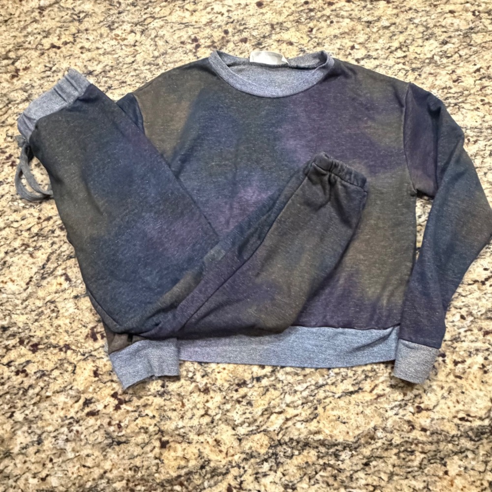 Vintage Havana Womens Tie Dye Sweatshirt and Joggers Lounge Set Purple Grey S